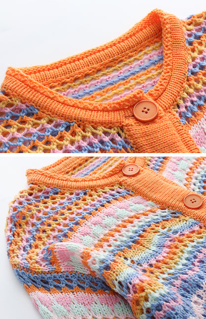 New Striped Loose Rainbow Knitted Cardigan