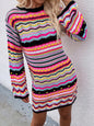 Women'S Rainbow Stripe Pullover Medium Length Sweater