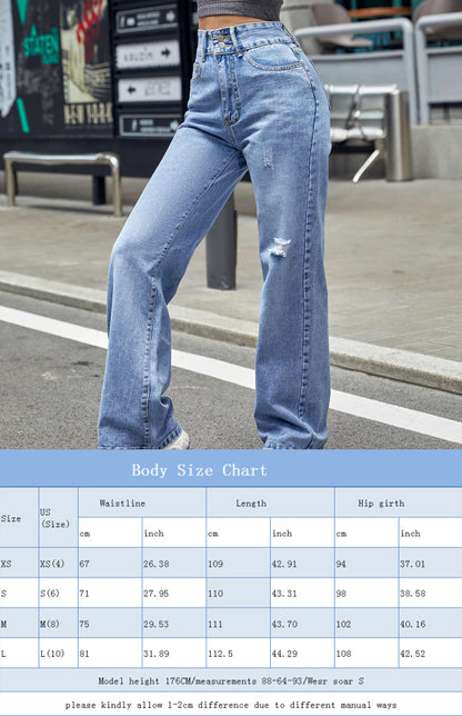 New High Waist Straight Tube Slim Loose Jeans