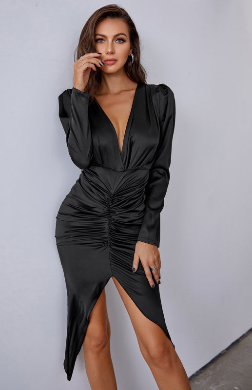 Ladies Summer Fashion Deep V Sexy Pack Hip Dress