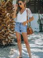 Women's Shorts Mid Waist Buttoned Jeans Washed Ripped Denim Shorts