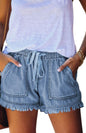 Women's Elastic Waist Drawstring Casual High Waist Slim Denim Shorts