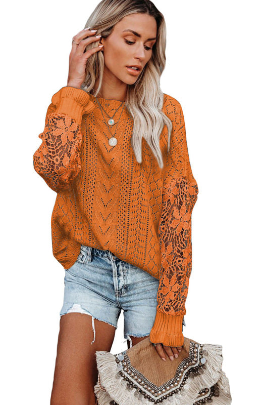 Women's Long Sleeve Cutout Petal Sleeve Sweater