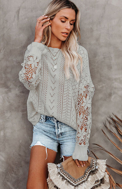 Women's Long Sleeve Cutout Petal Sleeve Sweater