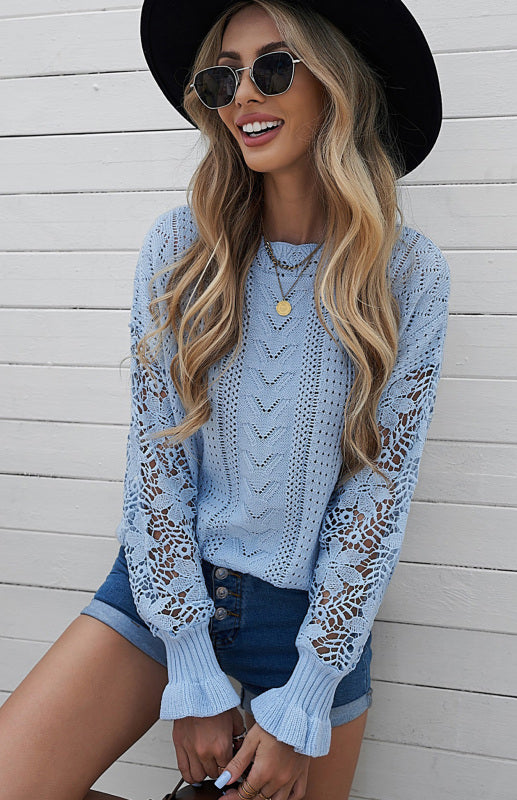 Women's Long Sleeve Cutout Petal Sleeve Sweater