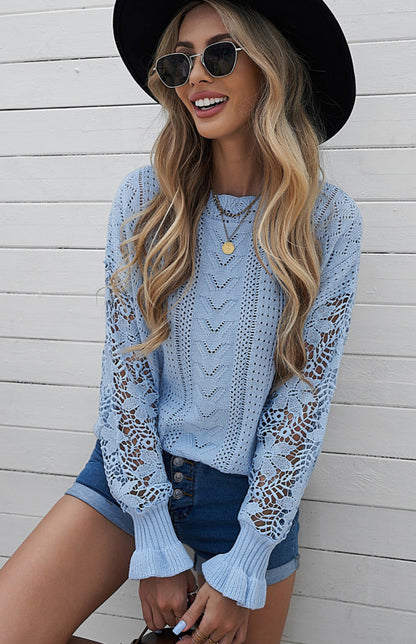 Women's Long Sleeve Cutout Petal Sleeve Sweater