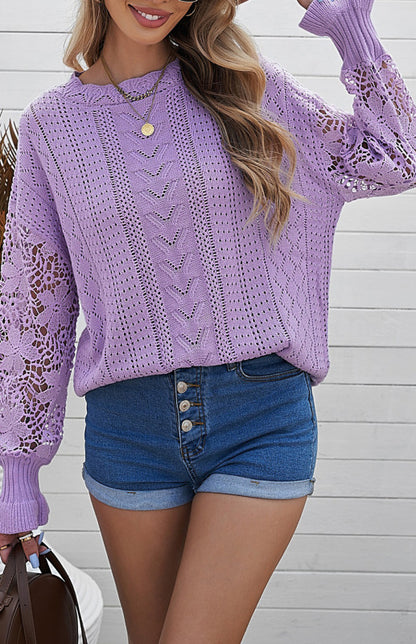 Women's Long Sleeve Cutout Petal Sleeve Sweater