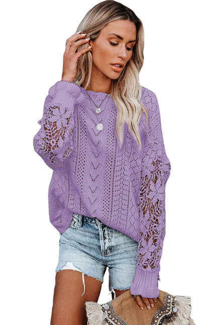 Women's Long Sleeve Cutout Petal Sleeve Sweater