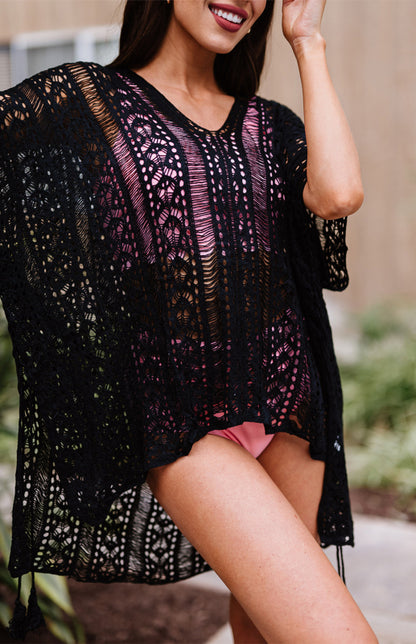 Crochet Knitted Tassel Tie Kimono Beachwear