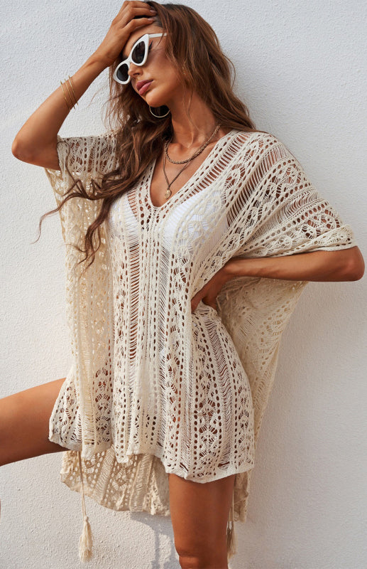 Crochet Knitted Tassel Tie Kimono Beachwear