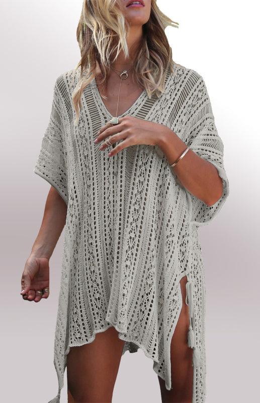 Crochet Knitted Tassel Tie Kimono Beachwear