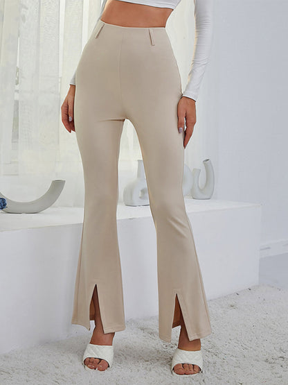 Women's horn high waist high waist thin split wide -leg pants