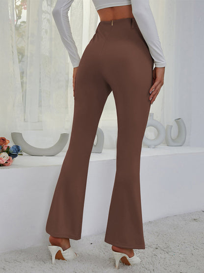 Women's horn high waist high waist thin split wide -leg pants