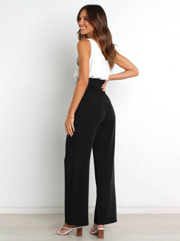 Women's Solid Color Casual All-Matching Belted Wide-Leg Trousers