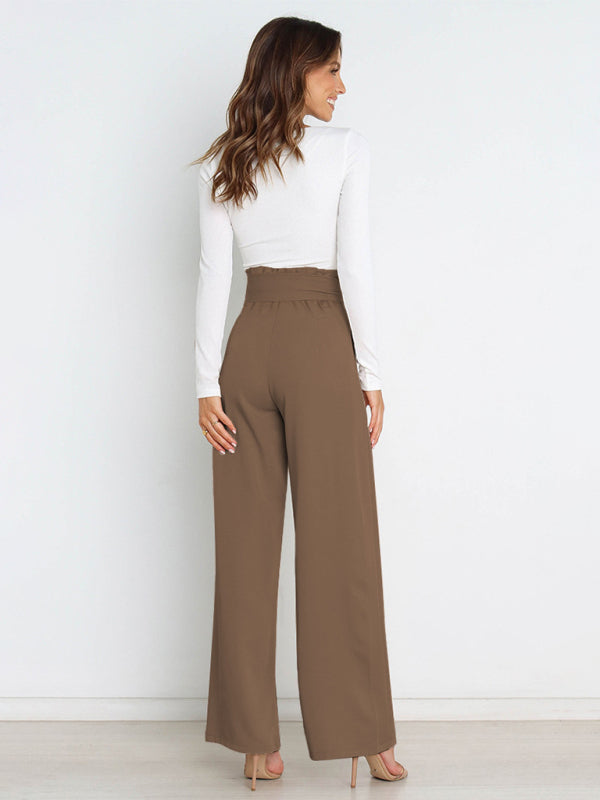 Women's Solid Color Casual All-Matching Belted Wide-Leg Trousers