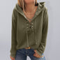 Women's Knit Solid Eyelet Lace-Up Hoodie