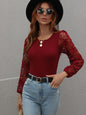 Women's Solid Color Embellished Lace Sleeve Sweater