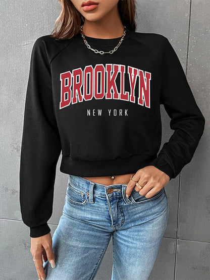 Women's Sports Preppy Round Neck Raglan Sleeve Sweatshirt