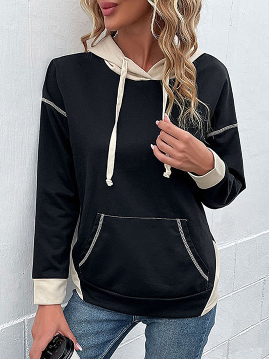 Women's Colorblock Retro Casual Hooded Sweatshirt