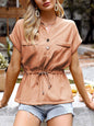 Women's Solid Color Ruffle Tunic Half Open Collar Fashion Elegant Blouse for Women