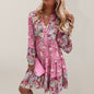 New V-neck floral mosaic printed skirt cropped sleeve layered mini dress