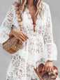 Women's sexy lace chain link long-sleeved V-neck see-through dress