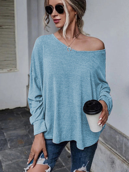 Solid color loose tie back drop shoulder T-shirt loose casual all-match