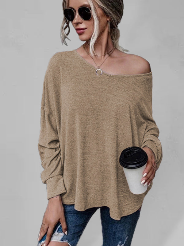 Solid color loose tie back drop shoulder T-shirt loose casual all-match