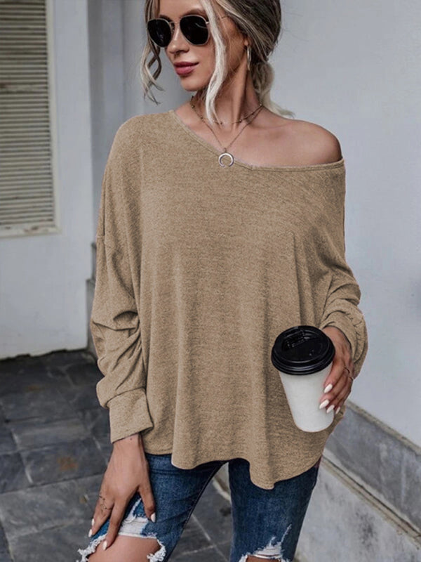 Solid color loose tie back drop shoulder T-shirt loose casual all-match