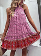 Women's bohemian print holiday halterneck dress