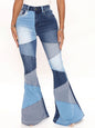 Women's two-color splicing street washed flared jeans