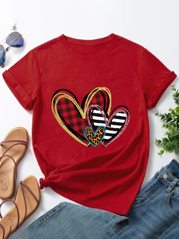 Mother's Day Valentine's Day Leopard Love Print Top Short Sleeve T-Shirt