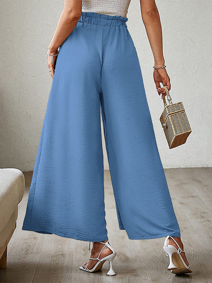 New bow loose high waist pleated wide leg pants with belt pants