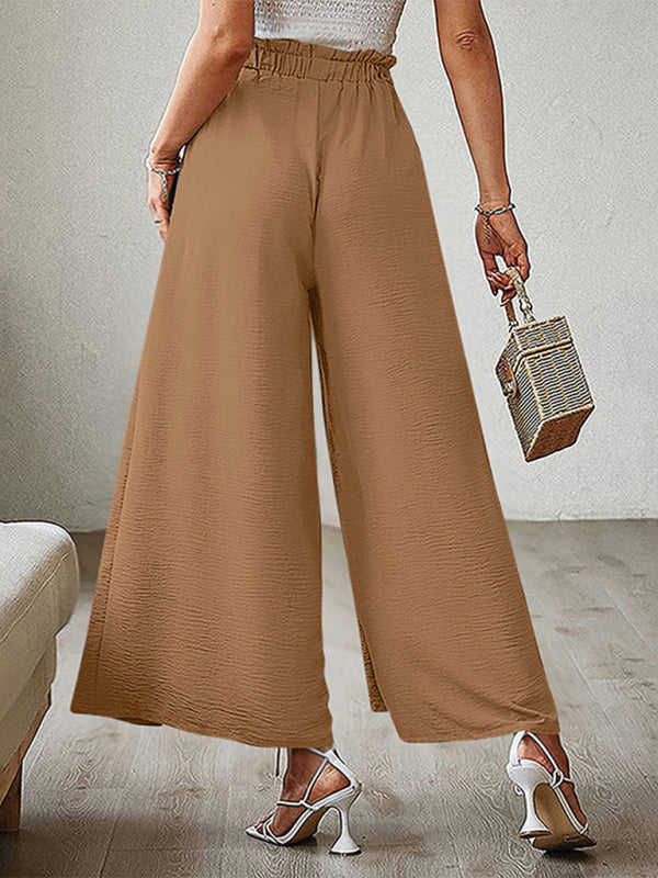 New bow loose high waist pleated wide leg pants with belt pants