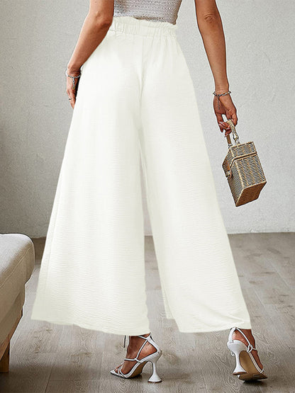 New bow loose high waist pleated wide leg pants with belt pants