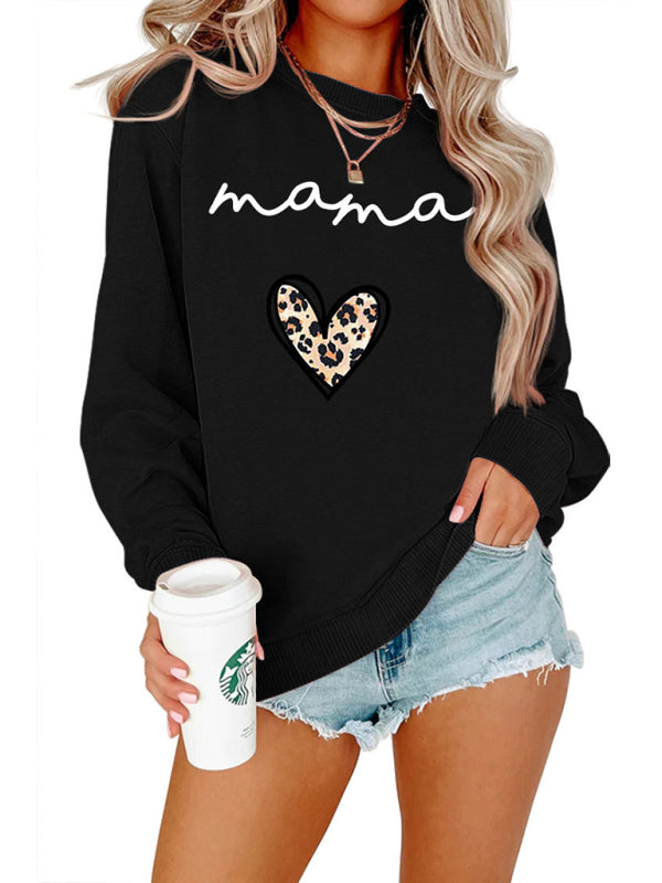 mama leopard print love print casual simple women's long-sleeved sweatshirt