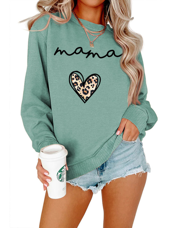 mama leopard print love print casual simple women's long-sleeved sweatshirt