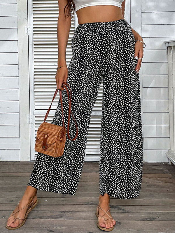 Women's Woven Fashion Casual Leopard Print Casual Wide-leg Pants