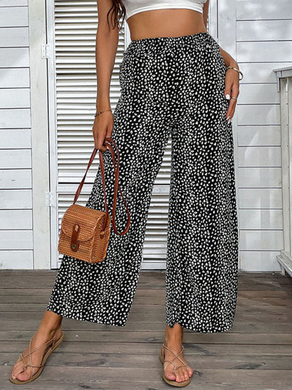 Women's Woven Fashion Casual Leopard Print Casual Wide-leg Pants