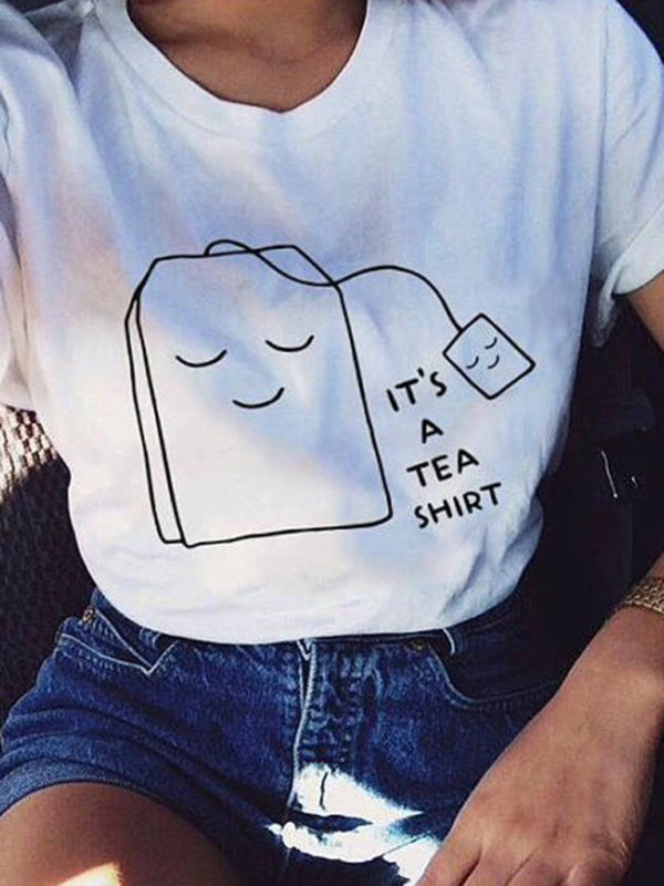 Women's Graphic Tea Bag Smiling Face T-shirt Top