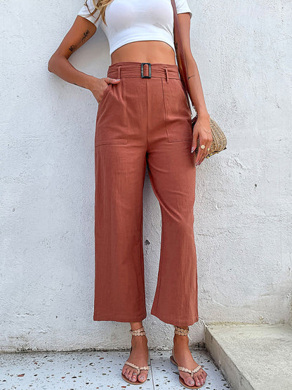 Women's woven cotton cropped casual wide-leg pants