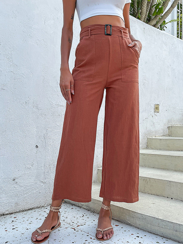 Women's woven cotton cropped casual wide-leg pants