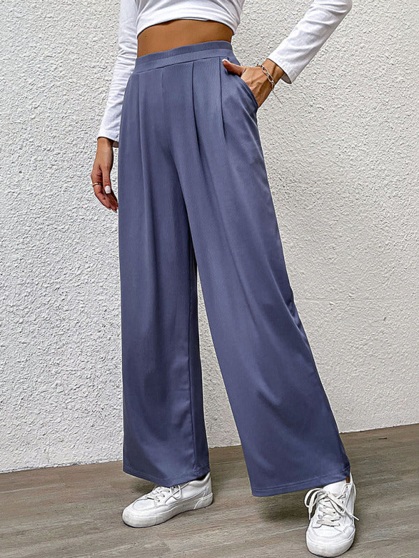 Women's woven casual commuter style wide-leg pants