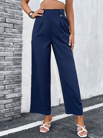 Women's woven casual commuter style wide-leg pants