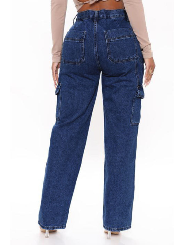 Women's Solid Multi-Pocket Cargo Jeans