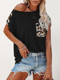 Women's Short Sleeve Tunic With Faux Animal Print Insets Top