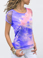 Women's tie-dye ripped burnt off-the-shoulder short-sleeved T-shirt