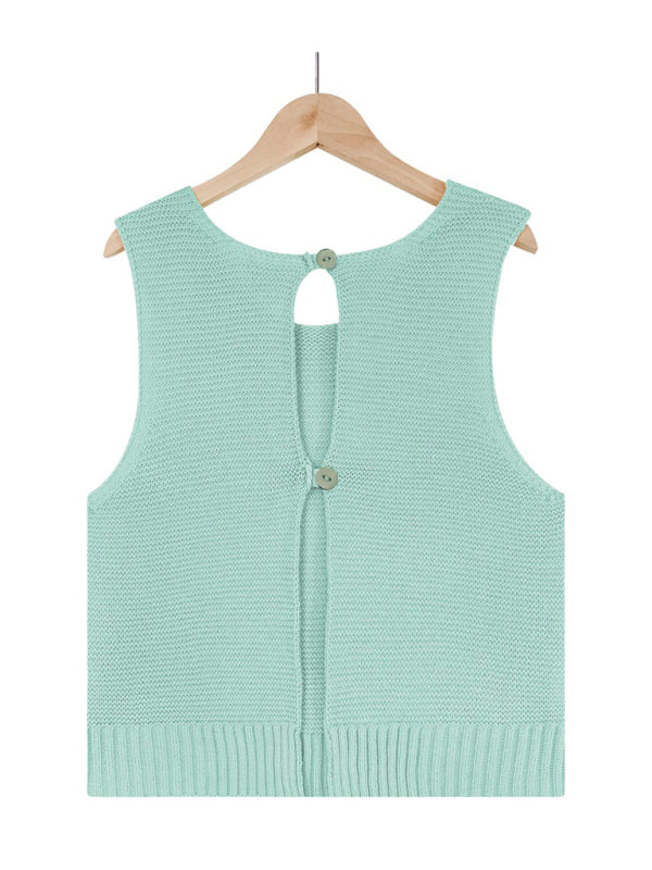 Women's Solid Color Casual Knit Button Vest