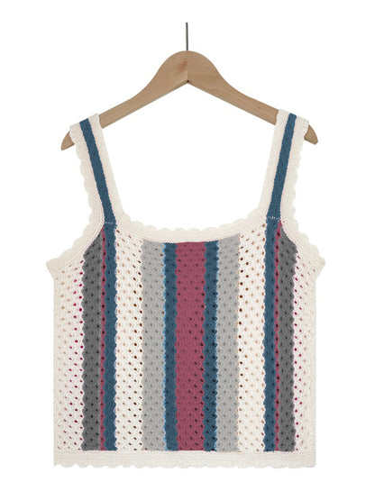 Ladies Button Contrast Knit Camisole