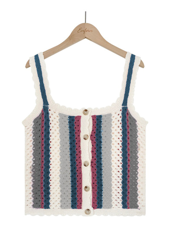 Ladies Button Contrast Knit Camisole